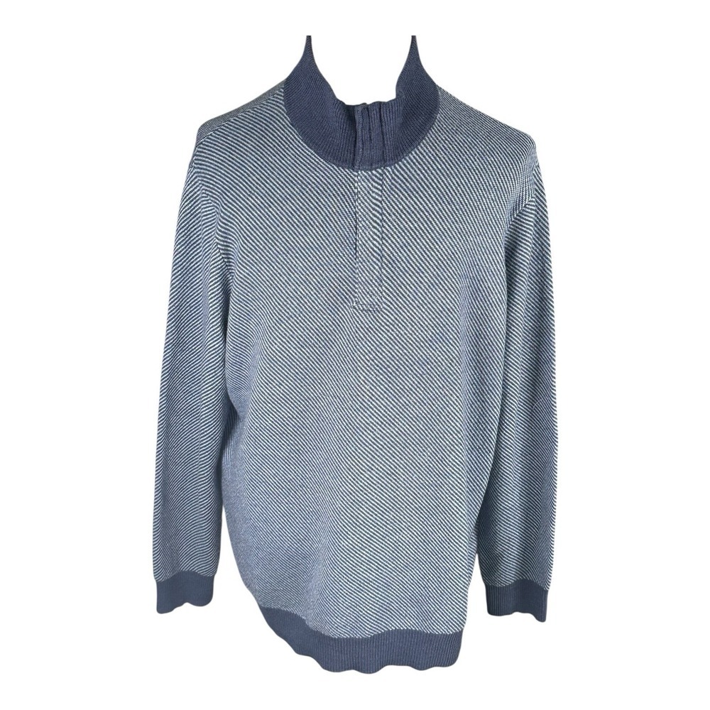 Vineyard Vines Pullover Sweater Mens Blue Mille‎ Merino Wool Quarter Sz XL